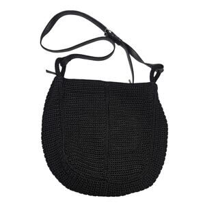 The Sak Hand Crocheted Hobo Classic Purse Shoulder Bag Black Large Crossbody